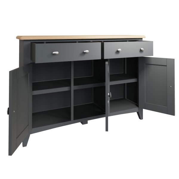 Firby Oak 3 Door Sideboard Open scaled