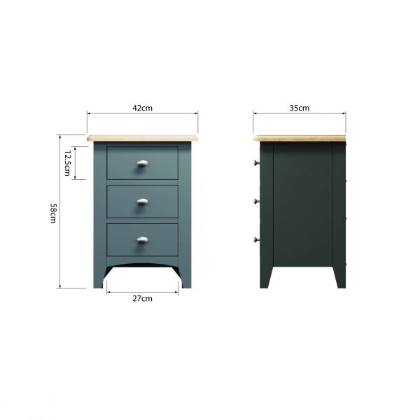 Firby Oak 3 Drawer Bedside DImensions scaled