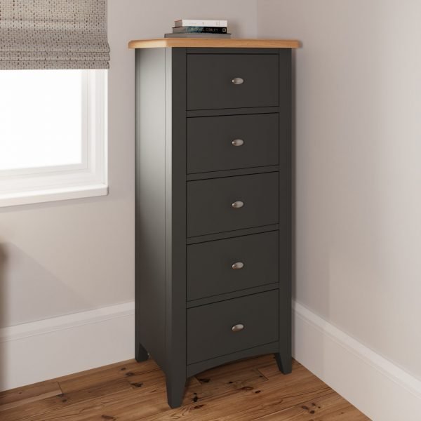 Firby Oak 5 Drawer Narrow Chest scaled