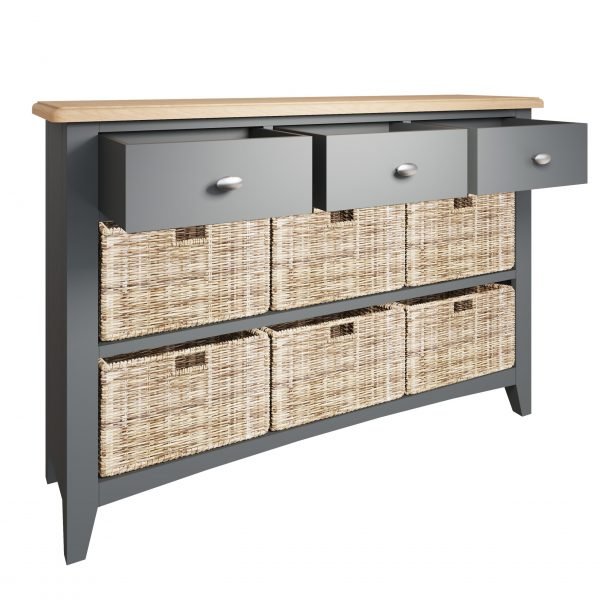 Firby Oak 6 Basket Storage Unit Open scaled
