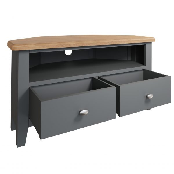 Firby Oak Corner TV Unit Open scaled