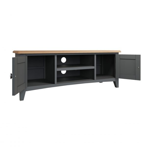 Firby Oak Large TV Unit Open scaled