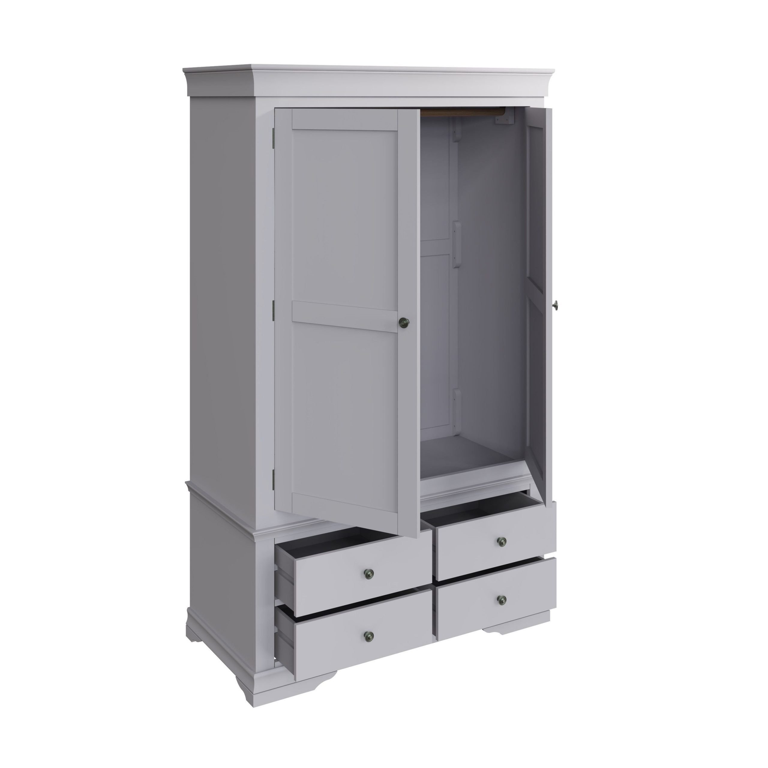 Isabelle Grey 2 Door 4 Drawer Wardrobe open all scaled
