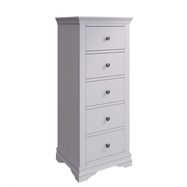 Isabelle Grey 5 Drawer Narrow Chest angle scaled