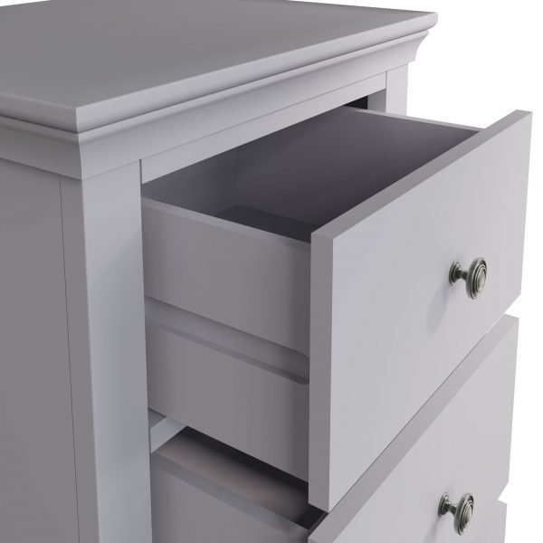 Isabelle Grey 5 Drawer Narrow Chest open scaled