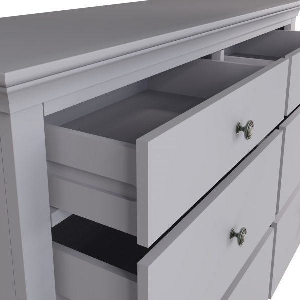 Isabelle Grey 6 Drawer Chest open scaled