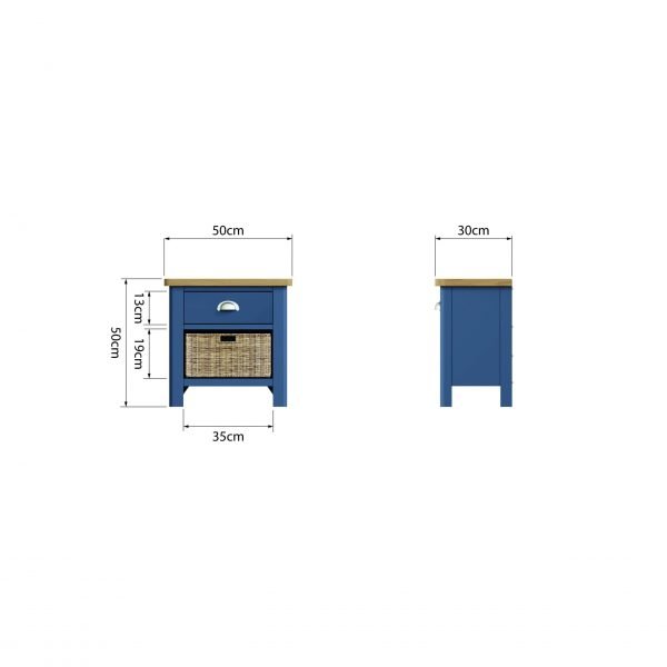 Leighton Oak 1 Drawer 1 Basket Unit Dimensions scaled