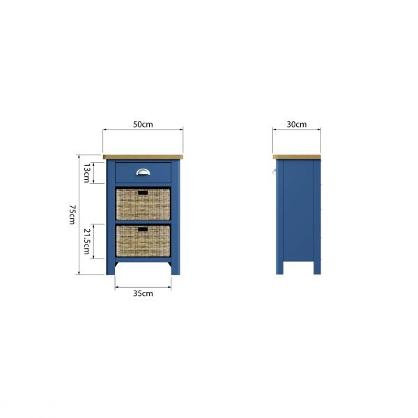 Leighton Oak 1 Drawer 2 Basket Unit Dimensions scaled
