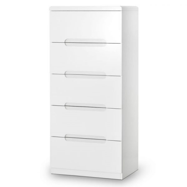 Manhattan 5 Drawer Narrow Chest White