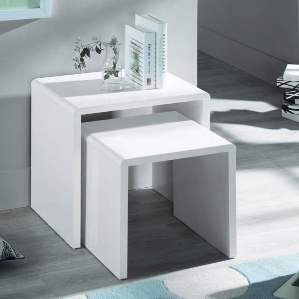 Manhattan High Gloss White Nest Of 2 Tables