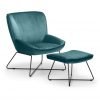 Mila Velvet Accent Chair With Stool Teal