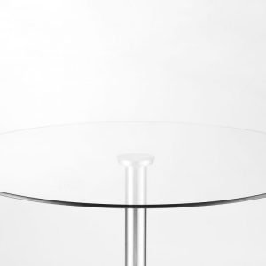Milan Round Glass Brushed Steel Pedestal Table detail