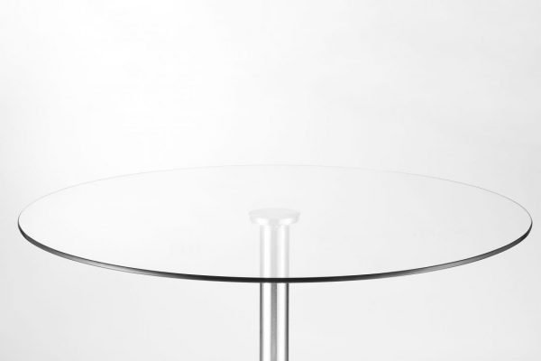 Milan Round Glass Brushed Steel Pedestal Table detail
