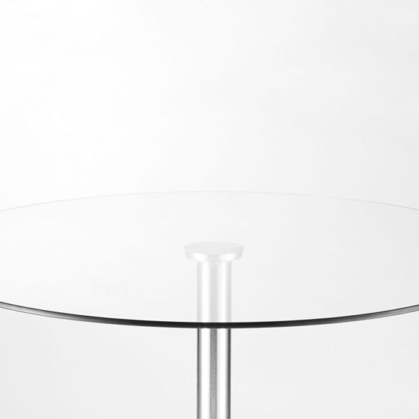 Milan Round Glass Brushed Steel Pedestal Table detail