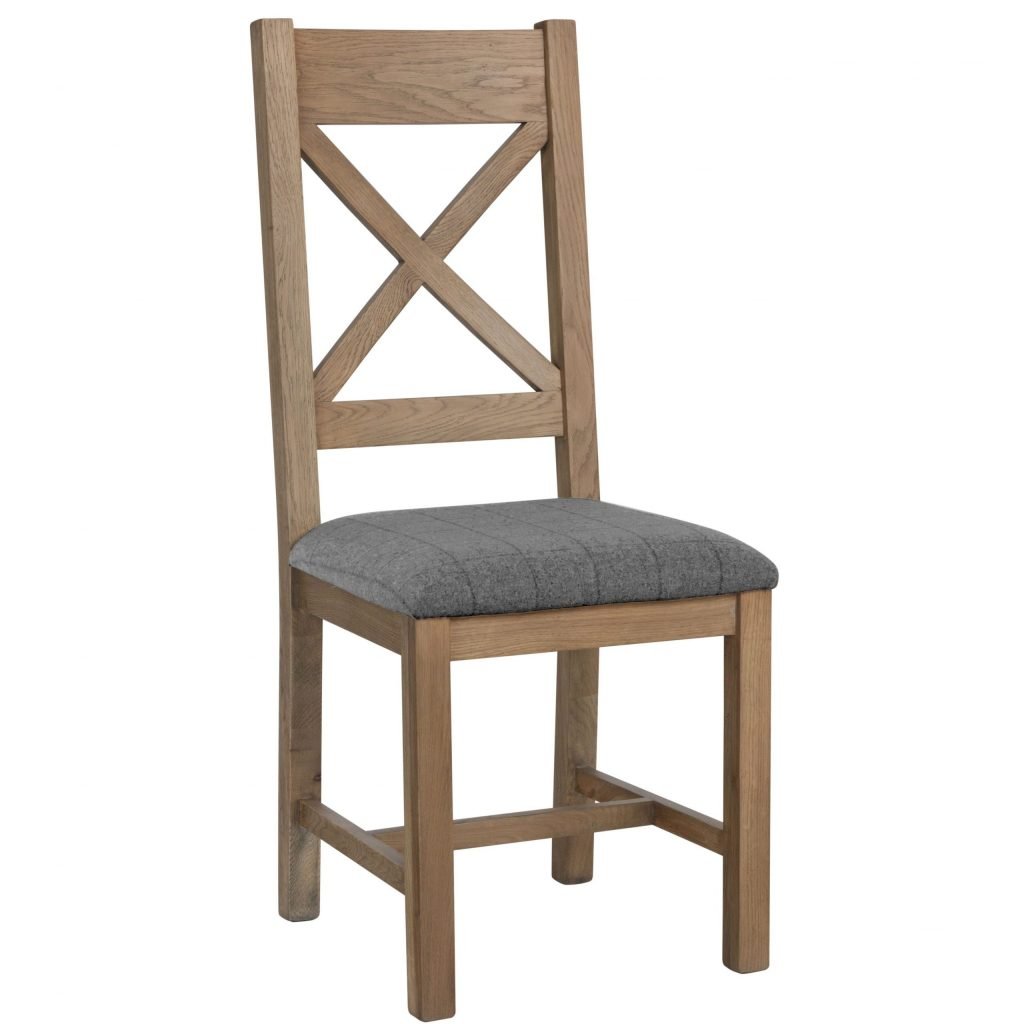 Ryedale Oak Cross Back Dining Chair Grey Check Only Oak Furniture