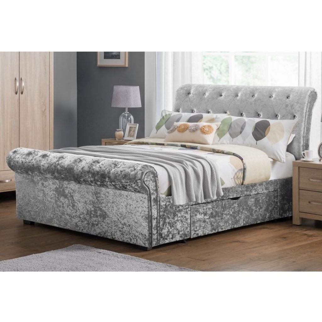 Silver crushed velvet sleigh bed sales