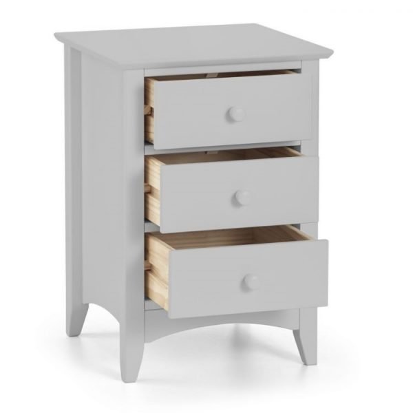 cameo 3 drawer bedside dove grey open