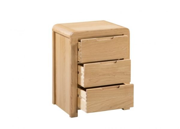 curve 3 drawer bedside open