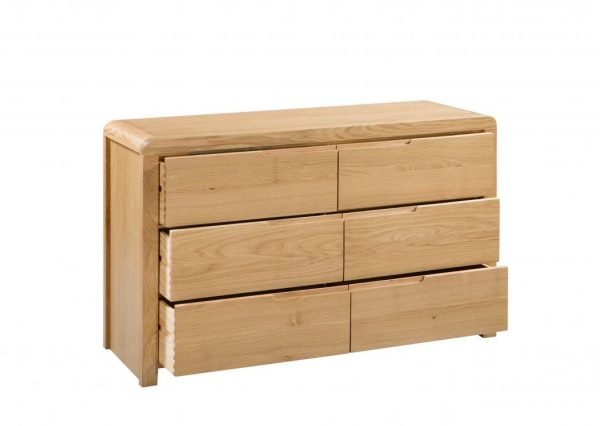 curve 6 drawer wide chest open