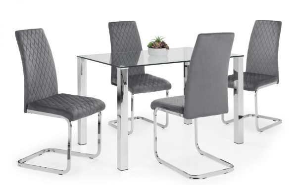 enzo dining table 4 calabria cantilever velvet grey chairs