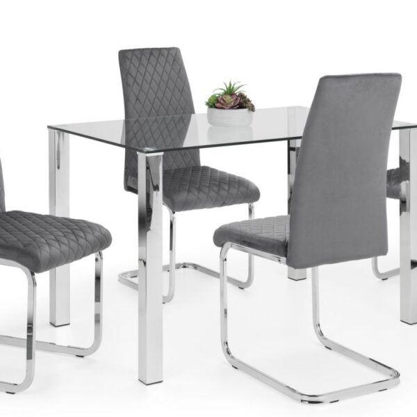 enzo dining table 4 calabria cantilever velvet grey chairs