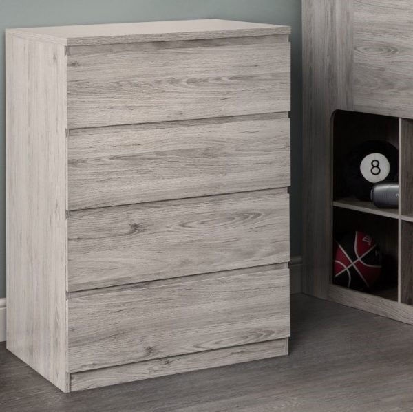 jupiter grey oak 4 drawer chest roomset