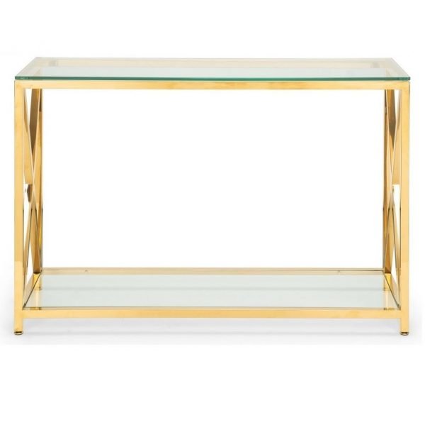 miami gold console table front angle
