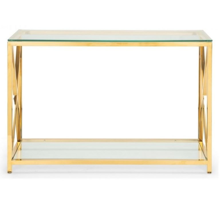 miami gold console table front angle