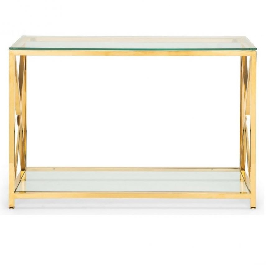 miami gold console table front angle