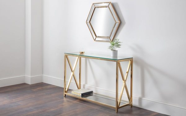 miami gold console table roomset