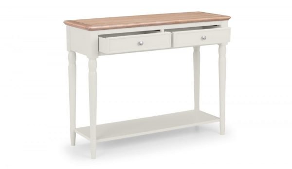 provence 2 drawer console table open