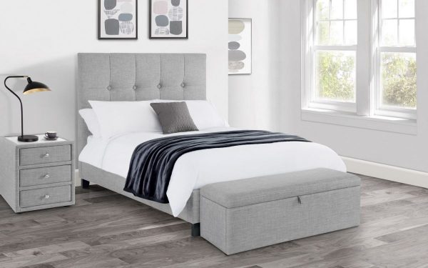 sorrento light grey bed blanket box roomset