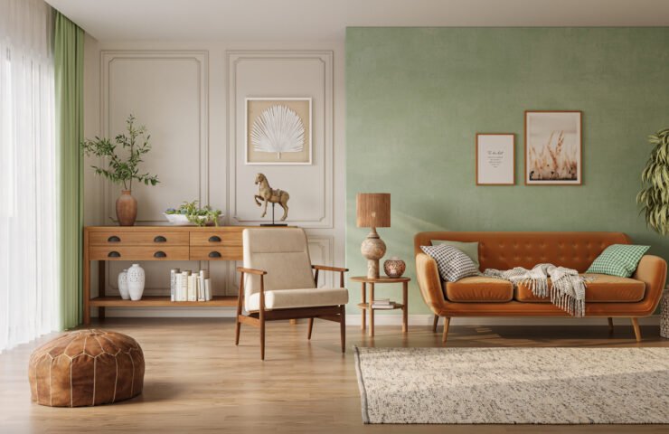 Modern oak furniture in contemporary decor home