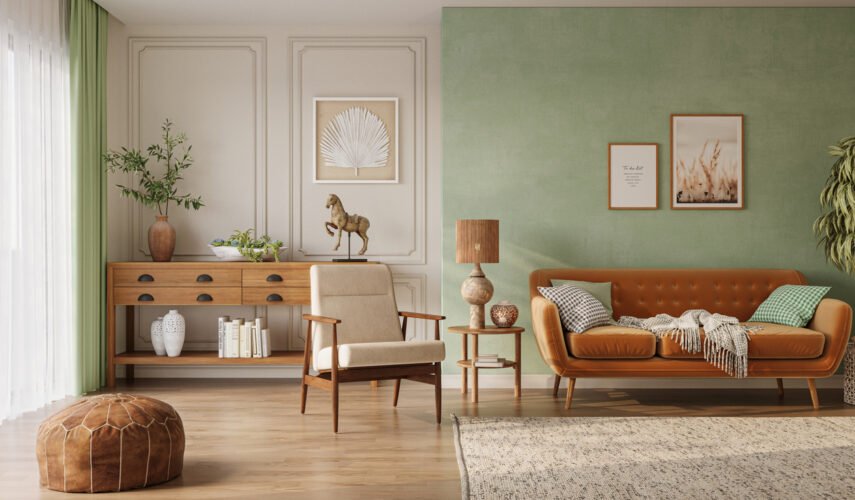 Modern oak furniture in contemporary decor home