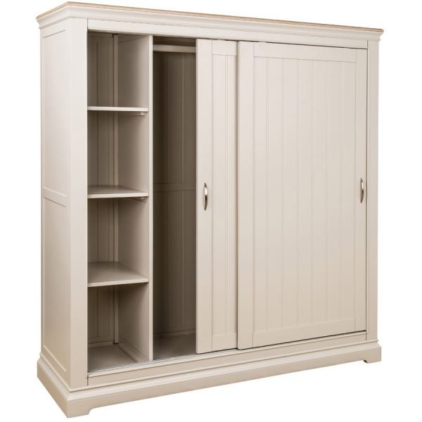 COB034 sliding door double wardrobe with shelves  painted bedroom cobble ivory beige cream open