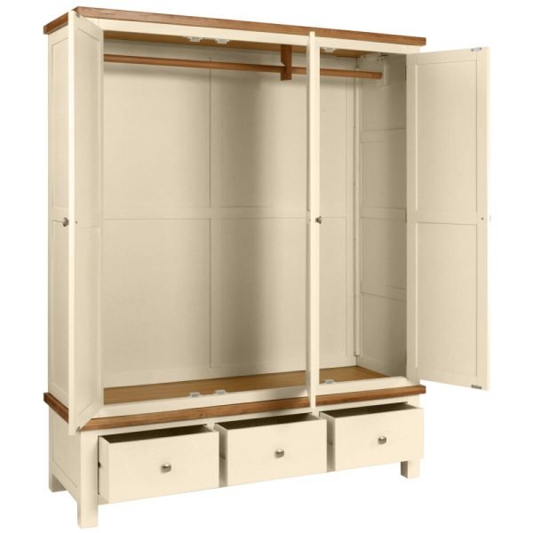 DPTPI painted triple door wardrobe drawers storage bedroom oak top ivory open x c default