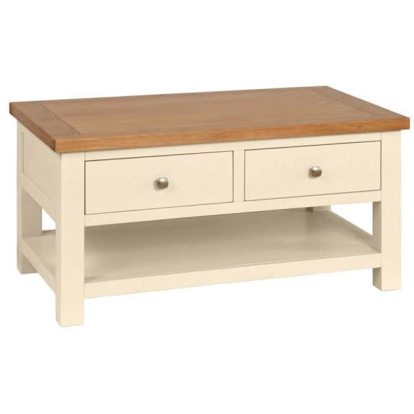 DPTPI painted coffee table with drawers living room storage oak top ivory x c default