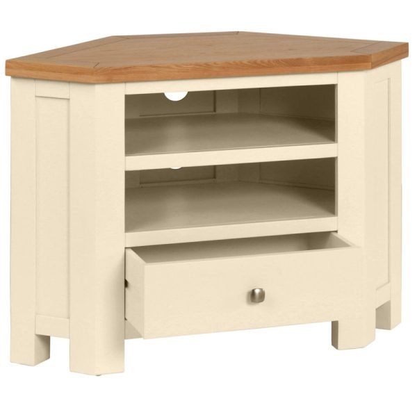 DPTPI painted corner TV unit entertainment living room oak top ivory open x c default