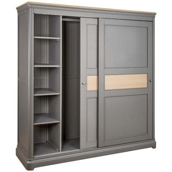 PEB034 sliding door double wardrobe with shelves bedroom painted grey open