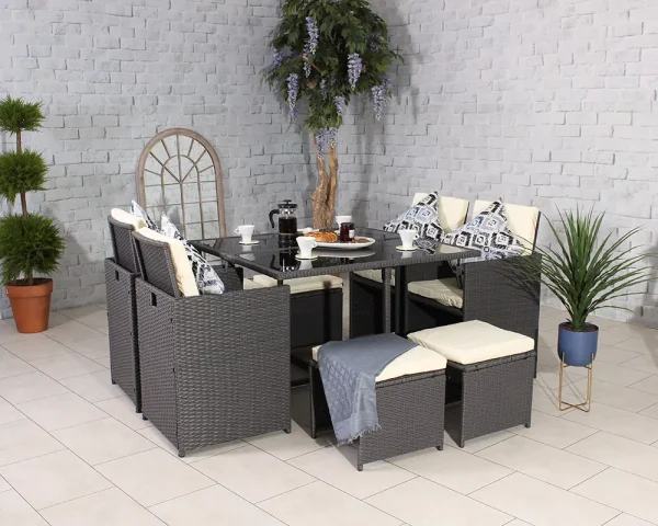 Royalcraft Cannes 8 seat Cube Dining Set Grey Free UK Delivery