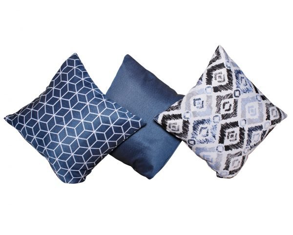 2 Blue Geometric Scatter Cushions group scaled