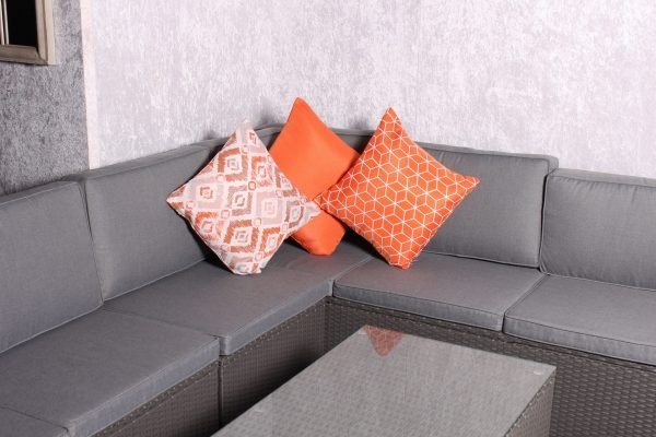 2 Orange fleur patterned Scatter Cushions sofa scaled