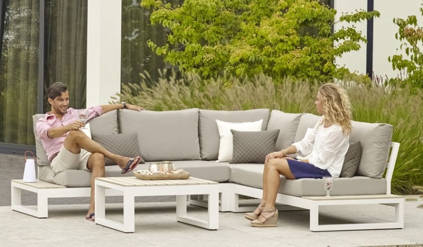Mallorca Corner Garden Sofa Side Tables White