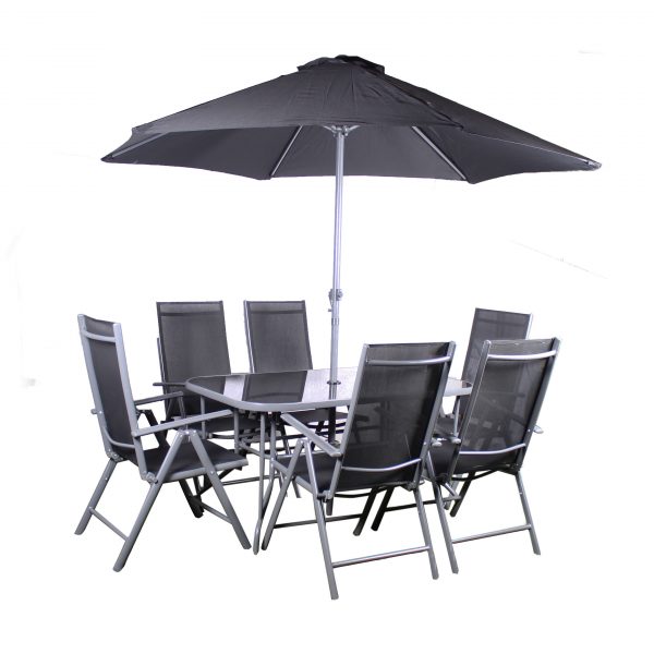 Rio 6 Seat Recliner Outdoor Set parasol