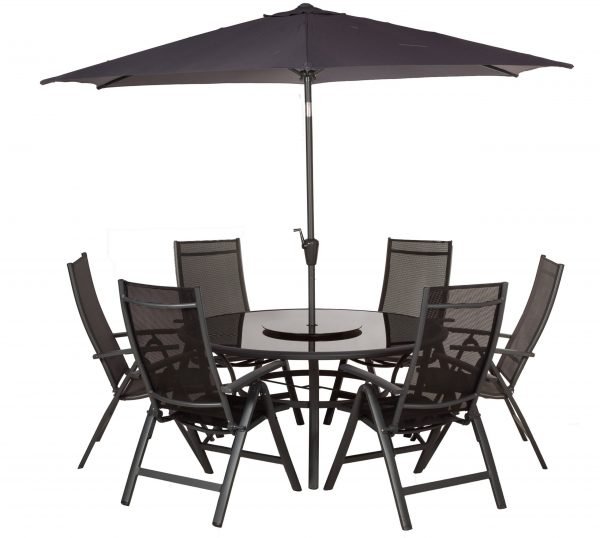 SORRENTO Black 6 Seater Round Dining Recliner Set scaled