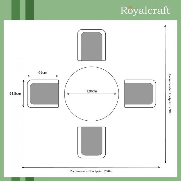 Sorrento Four Seater Deluxe Recliner Round Dining Set dimension