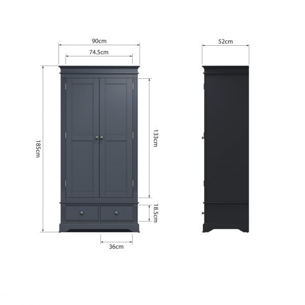 Marcel Midnight Grey 2 Door Wardrobe dimensions scaled
