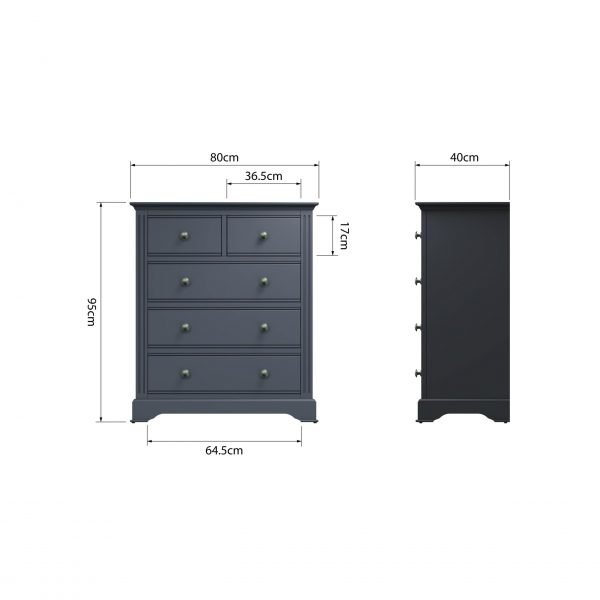 Marcel Midnight Grey 2 over 3 Drawers dimensions scaled