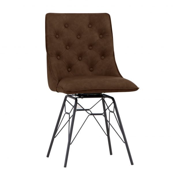 Studded Back Ornate Legged Dining Chair Brown
