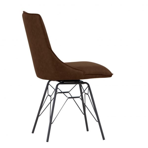 Studded Back Ornate Legged Dining Chair Brown Side